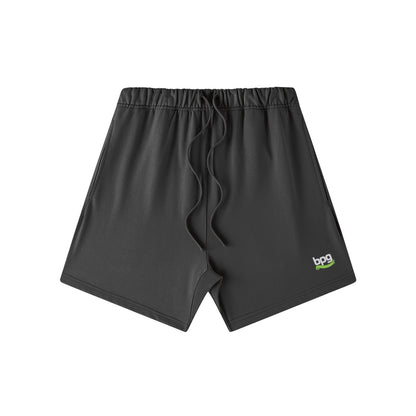 Embroidered Logo Heavyweight Cotton Shorts, Black