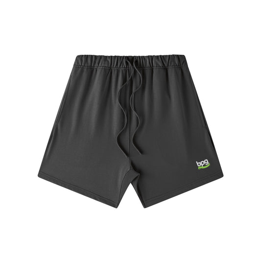 Embroidered Logo Heavyweight Cotton Shorts, Black