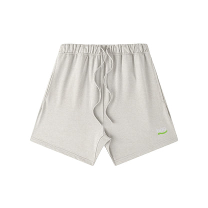 Embroidered Logo Heavyweight Cotton Shorts, Light Gray