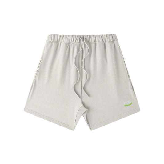 Embroidered Logo Heavyweight Cotton Shorts, Light Gray