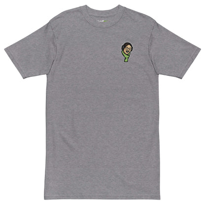 Full-Color Embroidered Cartoon Logo T-shirt, Gray